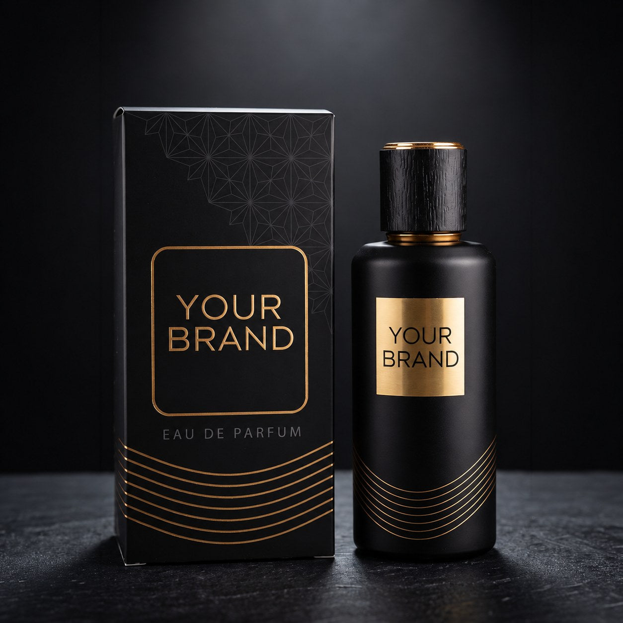 Private-label perfume packaging displaying Your Brand
